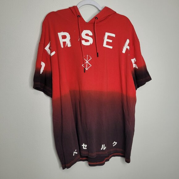 Atsuko Berserk red black short sleeve The Struggler big back graphic hoodie L - Picture 1 of 5